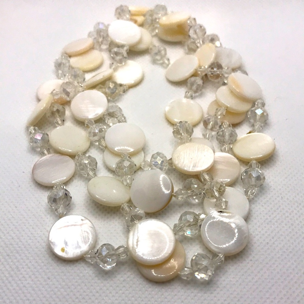 Handmade Long Beaded Mother of Pearl Necklace